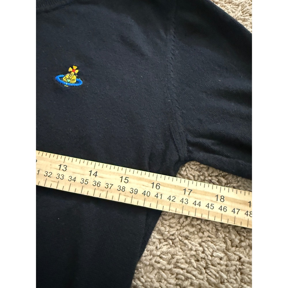 Vivienne Westwood Bea Knit Top Indigo Navy Wool Silk Orb Logo Short Sleeve L - Picture 4 of 5
